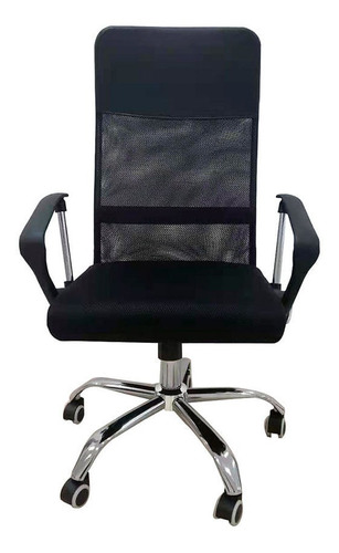 Silla De Escritorio Oficina Alta Con Apoyabrazo Mesh Negra Color Negro