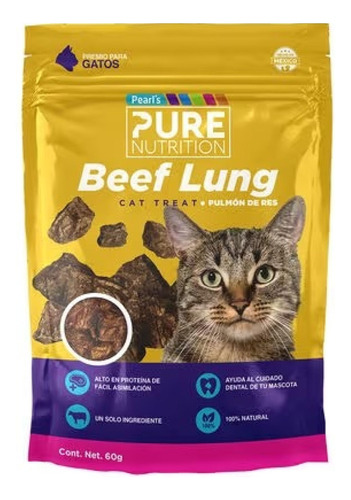 Premios Pearl's Pure Nutrition Beef Lung Para Gato De 60gr