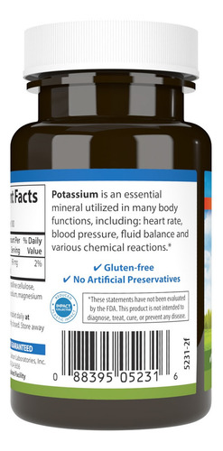 Carlson Labs Potasio 99 Mg, 100 Tabletas Sabor Sin Sabor