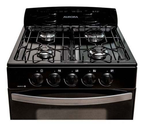 Imagen 3 de 4 de Cocina Aurora Argenta N4 gas natural 4 hornallas negra puerta con visor 68L