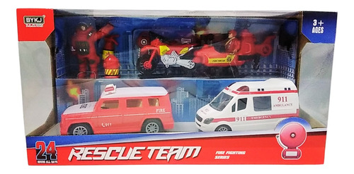 Set De Vehiculos + 3 Figuras Rescate Bomberos Accesorios Ed