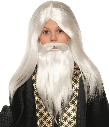 Peluca Gandalf Moises Mago Merlin Brujo Dumbledore Niños