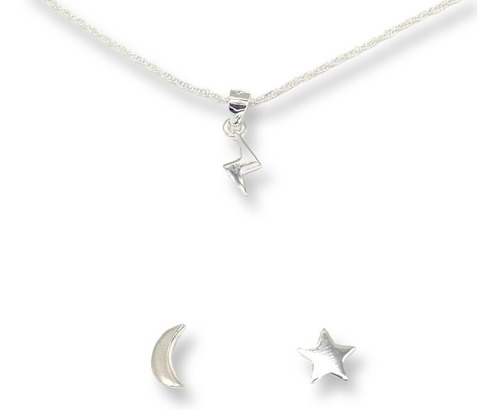 Conjunto Collar Aros Desigual Luna Rayo Estrella Plata 925 