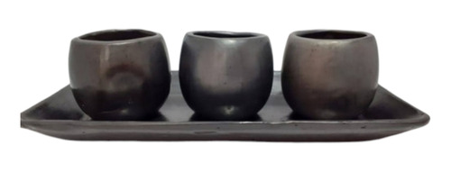 3 Mezcaleras 1 Plato Decorativo Barro Negro Oaxaca Artesanal