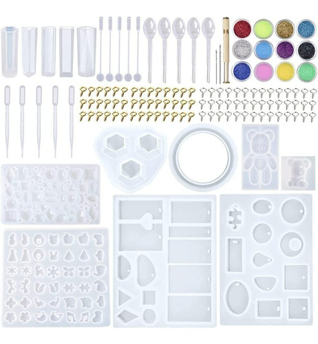 Kit Molde Joyeria Llavero Etc Resina Silicona 159 Piezas