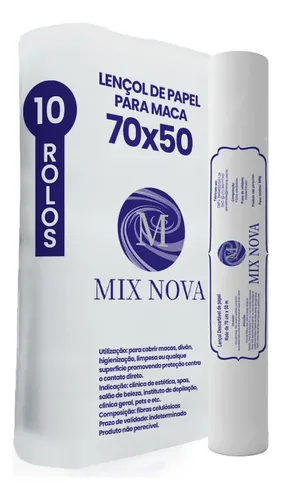 Lençol De Papel Descartável Para Maca Modelo 70x50 Cx 10 Rolos Mix Nova Branco