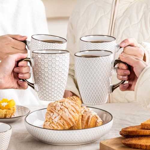 Juego De 4 Tazas De Café, Tazas De Café De Cerámica Con Reli