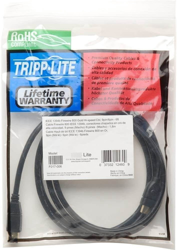 Cable Tripp Lite Firewire 800 Ieee 1394b De 1,8m Negro