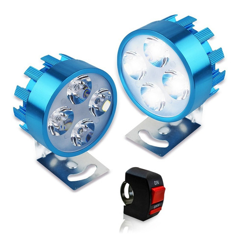 Par Faros 4 Led Redondo Moto Luz Fija Y Estrobo Con Switch