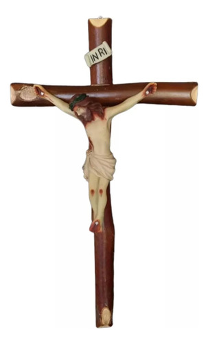 Imagem De Cristo Crucifixo 46 Cm Resina Crucificado Rustico Cor pintura a mão