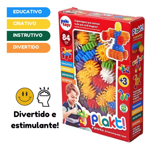 Jogo Plakt Engrenagens Coloridas 84 Peças De Montar Pakitoys - R$ 31,9
