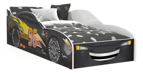 Cama Carro Berço Cor Preto Mini Cama Carro De Corrida Mcqueen Com Proteção Lateral Rofemar Moveis