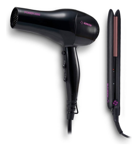 Combo Planchita + Secador De Pelo 1800w Arrow Ak6000ap Negro 220v