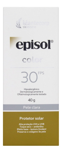 Protetor Solar FPS 30 Pele Clara Mantecorp Skincare Episol Color Caixa 40g