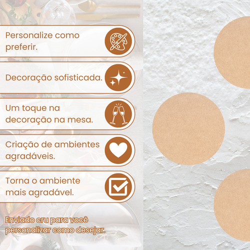 Bolacha Apoio De Mesa Copos Taças Objetos 10un Mdf 24h Cor Mdf Cru Grupo Paraíso Mdf