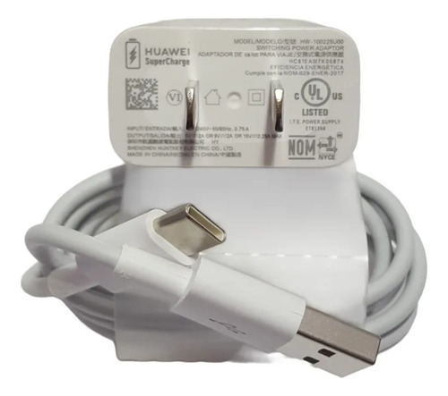 Cargador22.5w Huawei Original Usbc Para Nova 3e Tipoc Blanco