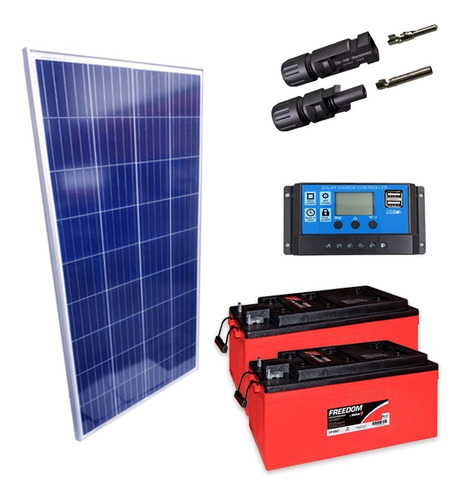 Kit Placa Solar 340w Controlador 20a Lcd Bateria 240ah