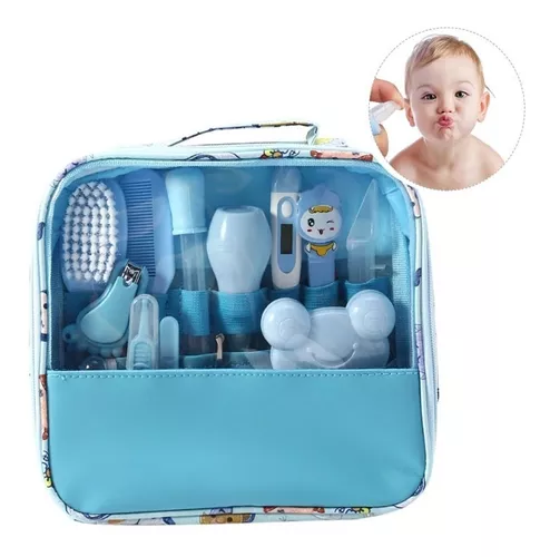 YE Kit de aseo para bebés, herramientas de aseo para bebés, conjunto de  manicura para recién nacidos, cortaúñas, cepillo de pelo (13 piezas) (azul)