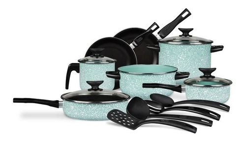 Imagen 1 de 7 de Batería De Cocina Cinsa Granito Jade Menta 15 Piezas