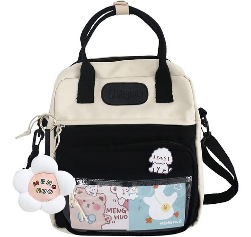 Mochila Escolar Kawaii Estilo Japonesa C/accesorios Negro