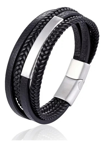 Pulsera Para Hombre Varon Cuero Acero Inoxidable 