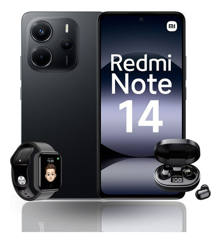 Fone + Relógio + Xiaomi Redmi Note 14 256gb 8gb Ram 2025 Cor Preto