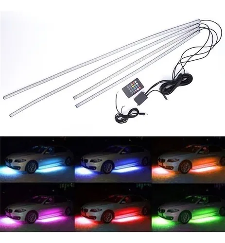 4pcs Rgb Led Control Inalámbrico Coche Luz De Neón Tira Tubo