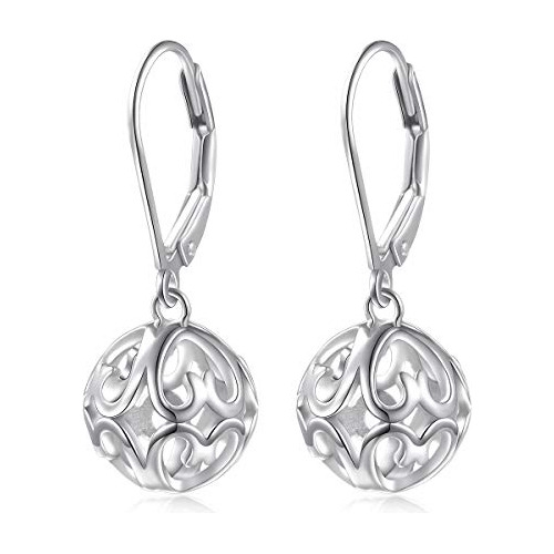 Pendientes Filigrana S925 Plata Bola Corazón Cuelga Gota Lev