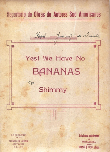 Partitura Orig. Del Shimmy Yes! We Have No Bananas De Silver
