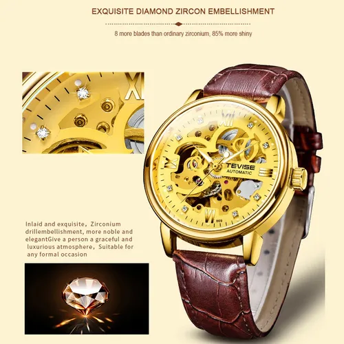 Tevise Relojes Hombre Automático Esqueleto Mecánico