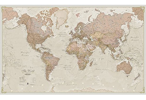 Mapa Mundi Gigante, Antiguo, Laminado, Encapsulado, De 77.5