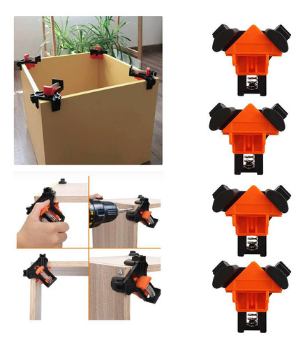 Kit 4 Grampos De Canto Aperto Angular Marcenaria 90 Graus
