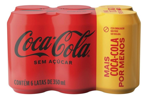 Pack Refrigerante Sem Açúcar Coca-cola Lata 6 Unidades 350ml