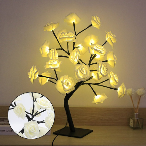 Luz De Noche De Rosa Con Luz De Árbol De Flor De Cerezo Led