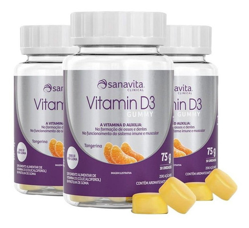 Kit 3 Vitamina D3 Gummy 30 Cápsulas Da Sanavita