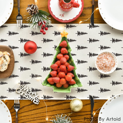 Camino De Mesa De Navidad Beige Con Árbol De Navidad, Decora