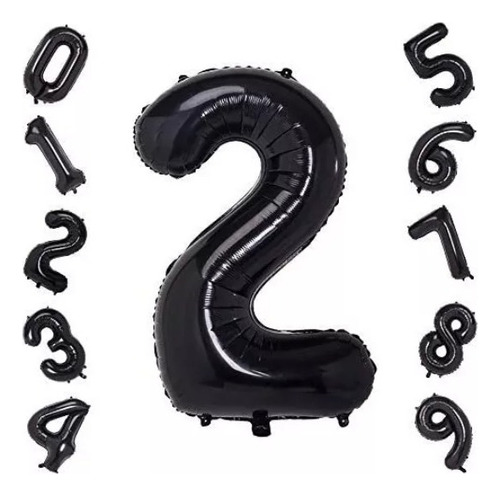 Globos Numeros Metalizados Negros 80 Cm  X10unidades