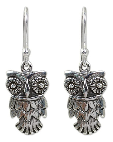 Novica - Pendientes Colgantes Con Diseño De Búho, Plata D.