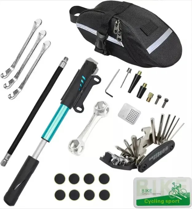 Kit Herramientas para Bicicleta LEJFUXJJ - 16 Piezas con Multiherramienta y Bomba de Aire Portátil