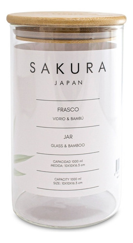 Frasco Sakura Vidrio 1l Tapa Hermetica Bamboo 9996 Bazarnet