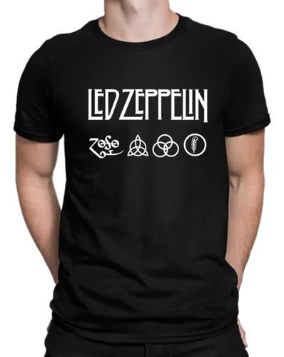 Led Zeppelin Banda Camiseta Negra Algodon Hombre Manga Corta