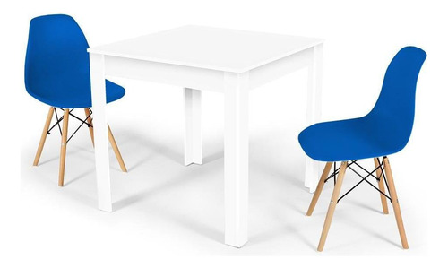 Mesa De Jantar Sofia Branca 80x80cm + 2 Cadeiras Eiffel Cor Azul