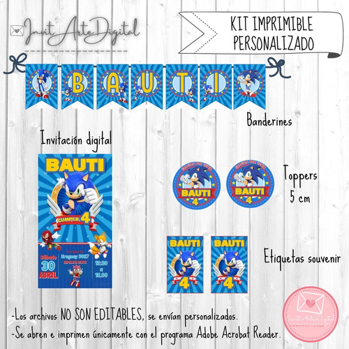 Kit Imprimible Cumpleaños Sonic - Personalizado