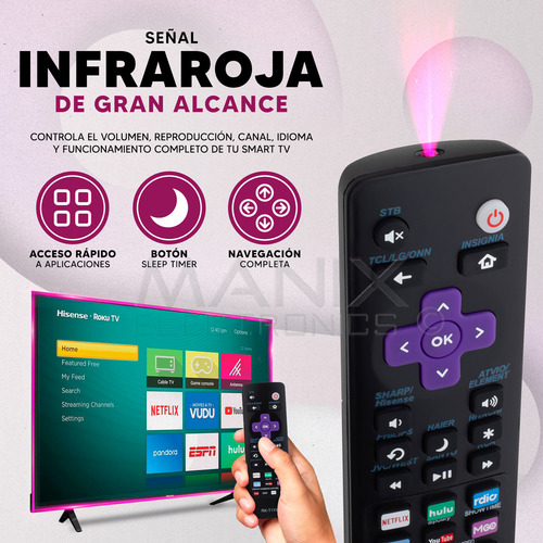 Control Compatible Con LG Tcl R0ku-t1107a Philps Hitachi Haie Incluye 4 Pilas Divitech® AAA