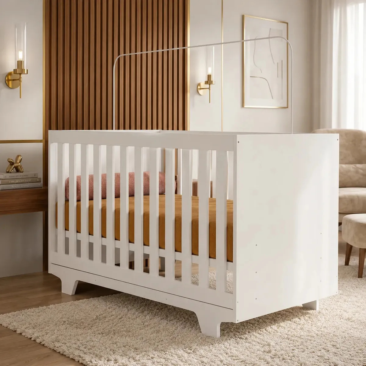 Berço Bebê Infantil Mini Cama Life Tigus Baby 100% Mdf Com Estrado Regulável Design Quarto Americano Moderno Cor Branco