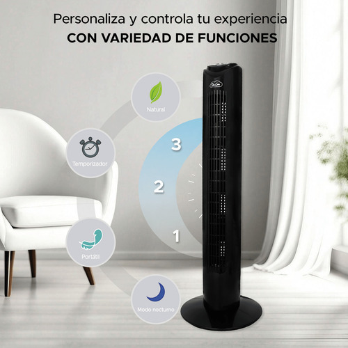 Set 2 Ventiladores Tipo Torre 83 cm con Control Remoto Aspas de Plástico Negro y Silenciosos