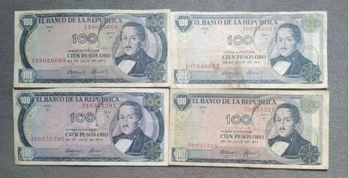 4 Billetes De 100 Pesos, Estado 6, Varias Fecha 