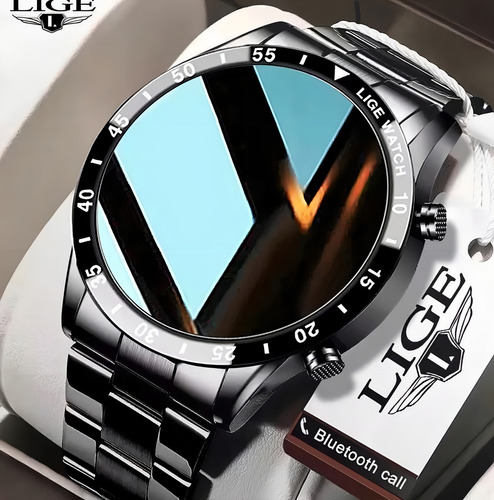 Relógio De Pulso Smartwatch Inteligente Preto Lige 2022 Cor da pulseira Black steel Cor do bisel PRET0