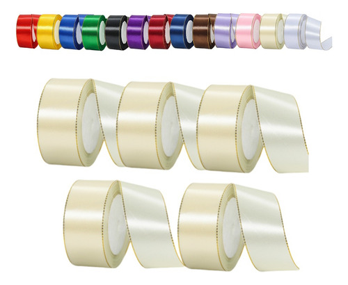 5 Rollos De Liston Decorativa Con Borde Dorado 4cm 112,5 M