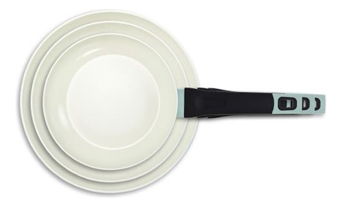 Jgo 3pz Sartenes Ceramica Antiadherente C/ Fibra De Carbon Color Beige/jade